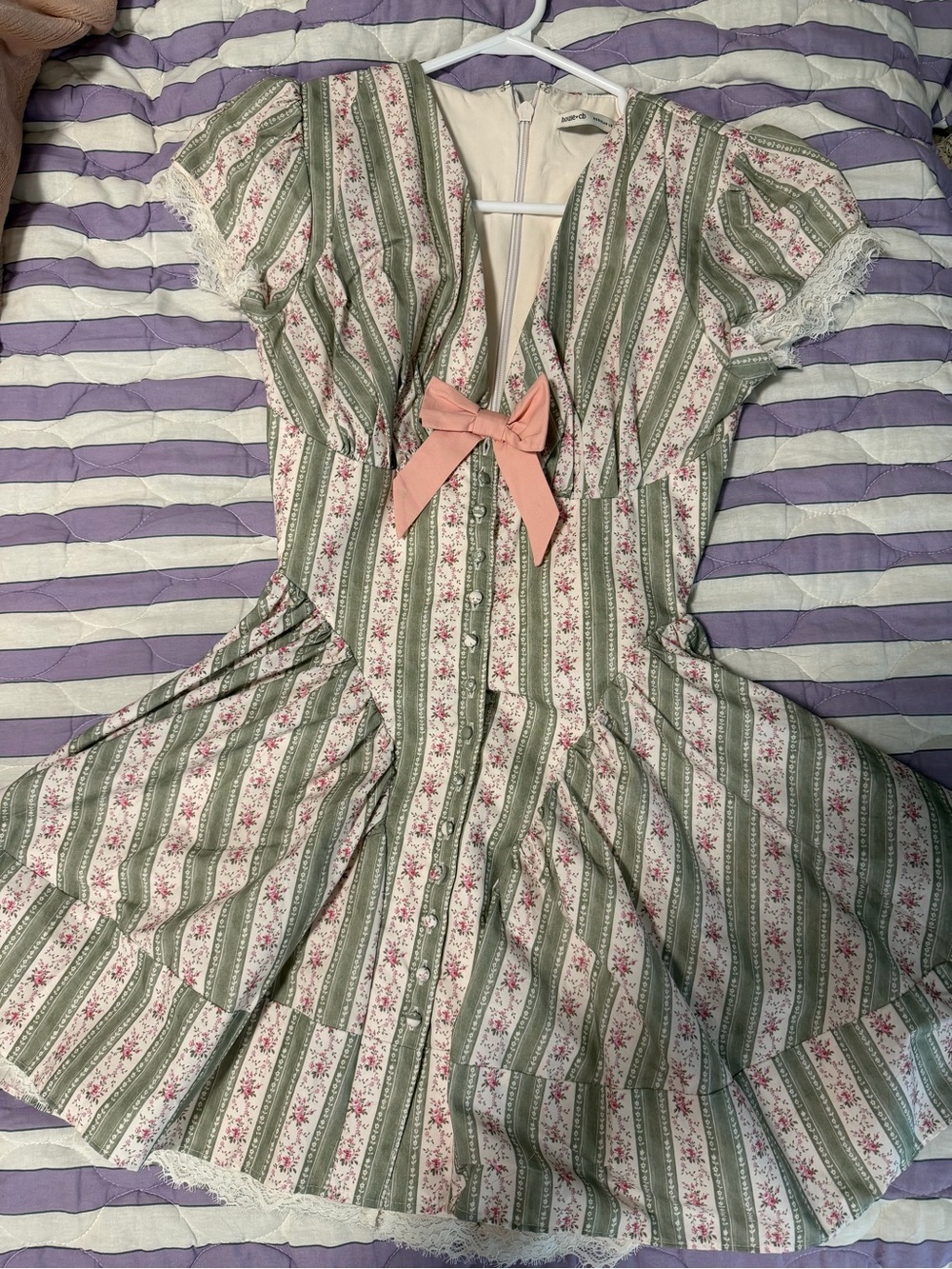 House of CB Emiliana Green Stripe Floral Mini Dress XS